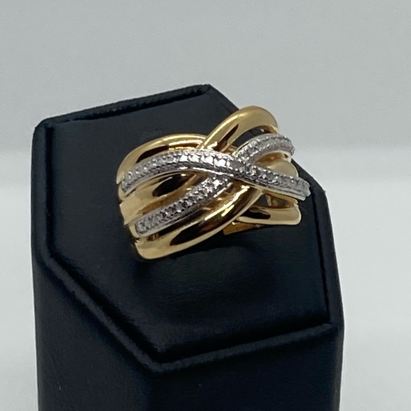 Vtg Sterling Silver Gold Plated Diamond Woven Twisted Design Wide Ring | Sz 8 - Picture 9 of 13